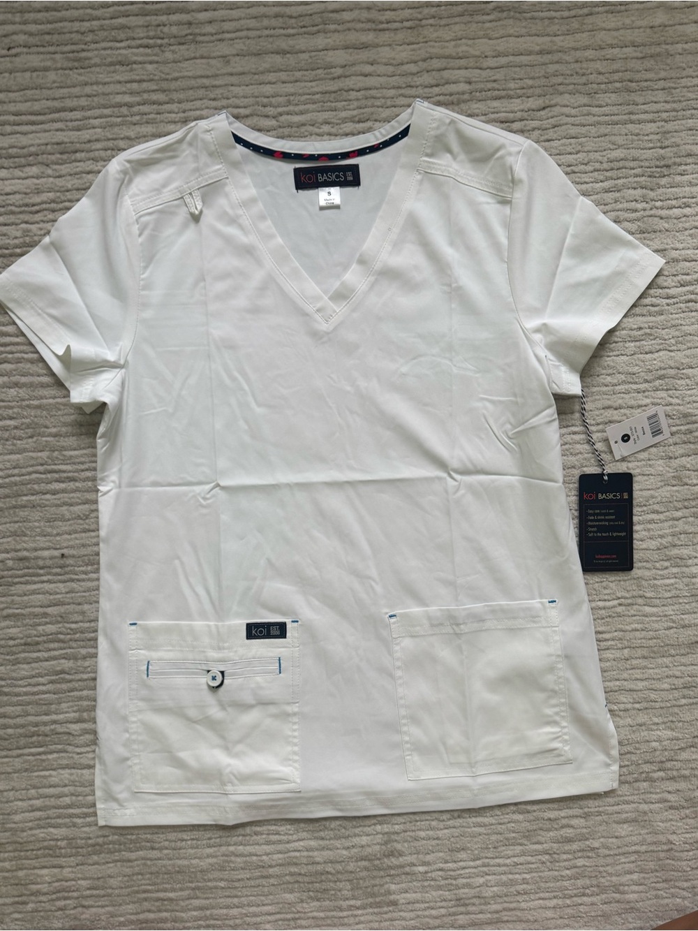 koi White V-Neck Short Sleeve Scrub Top